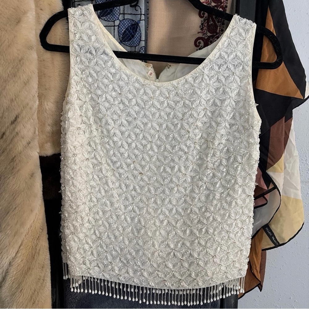 VINTAGE BEADED LACE SLEEVELESS TOP